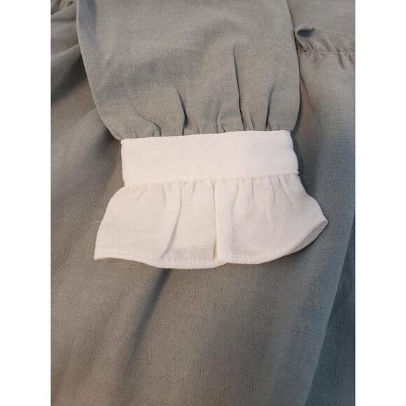 YOCO Dress Womens Small Sage Green Long Sleeve Ruffle Collar Floral Applique - Picture 15 of 16